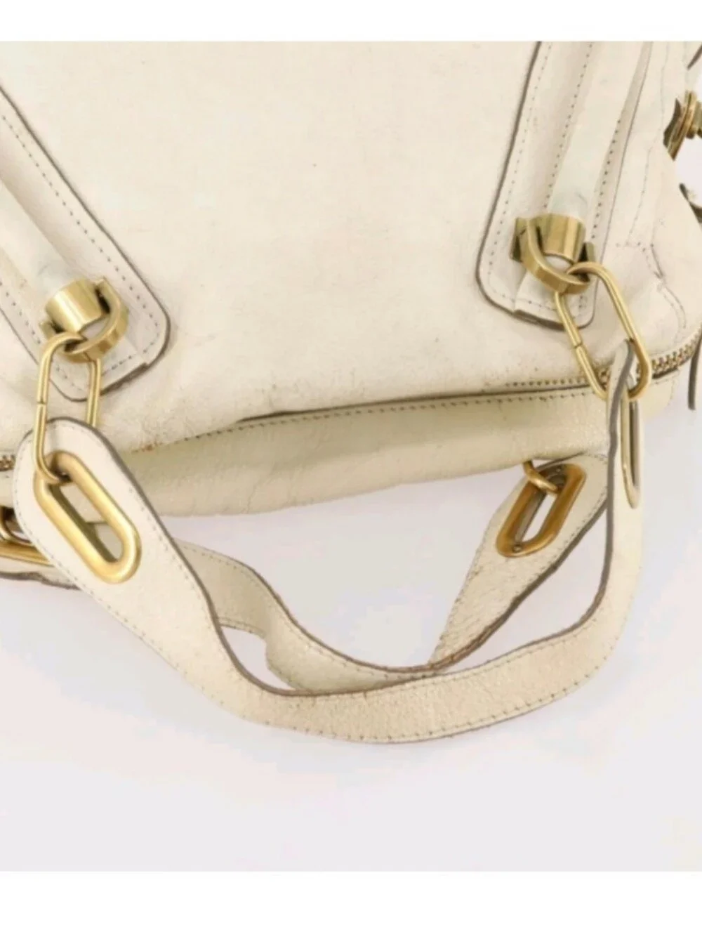 Chloe Ivory Leather Paraty With Gold Accents Satchel Bag